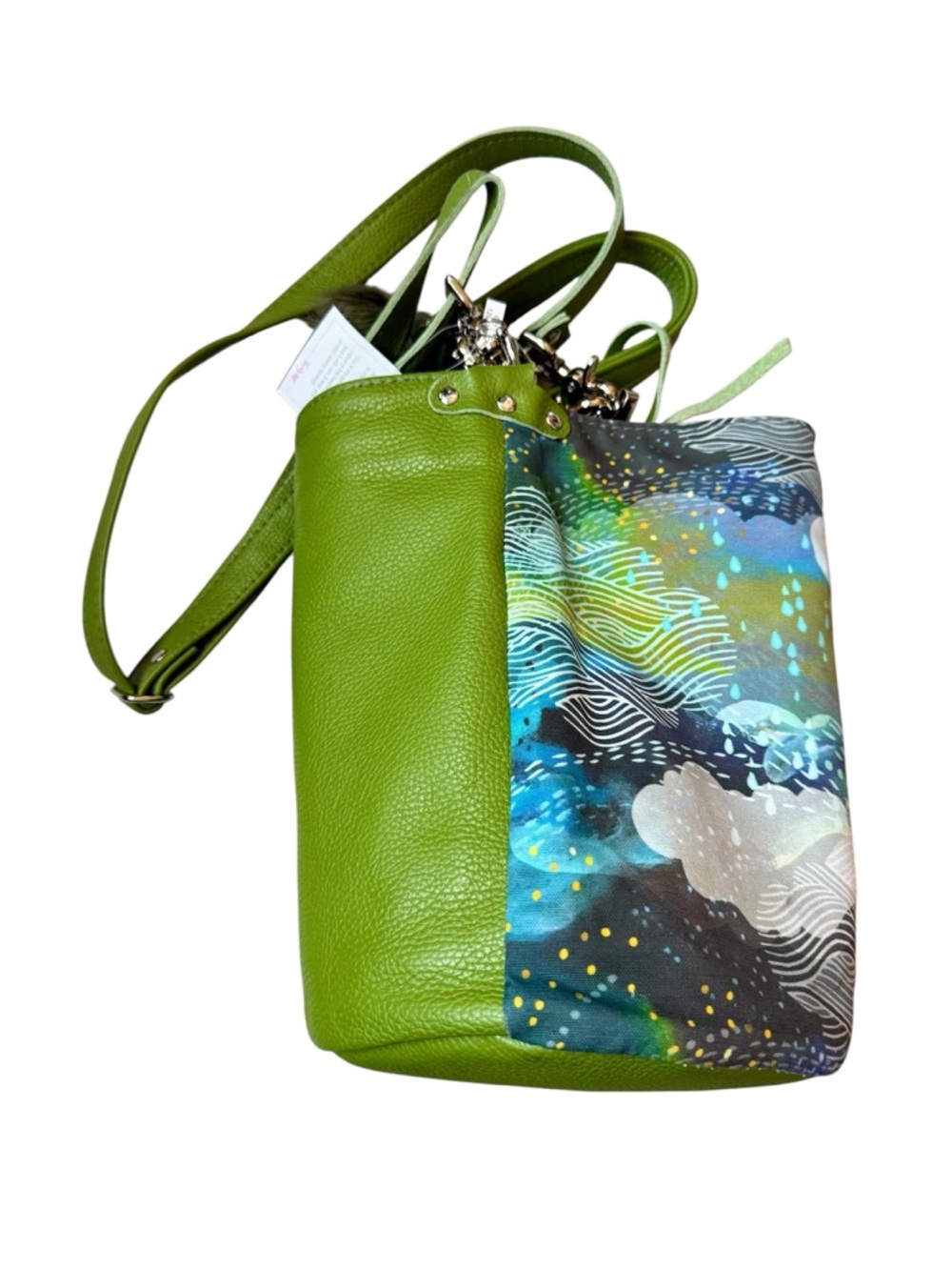 Willow + Luna Green leather fabric bucket bag Mt. Jumbo Alaska NWOT - Picture 9 of 12